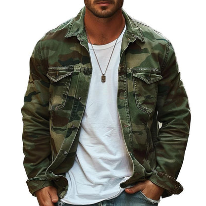 H&L Men's Camouflage Canvas Retro Wear Lapel Jacket