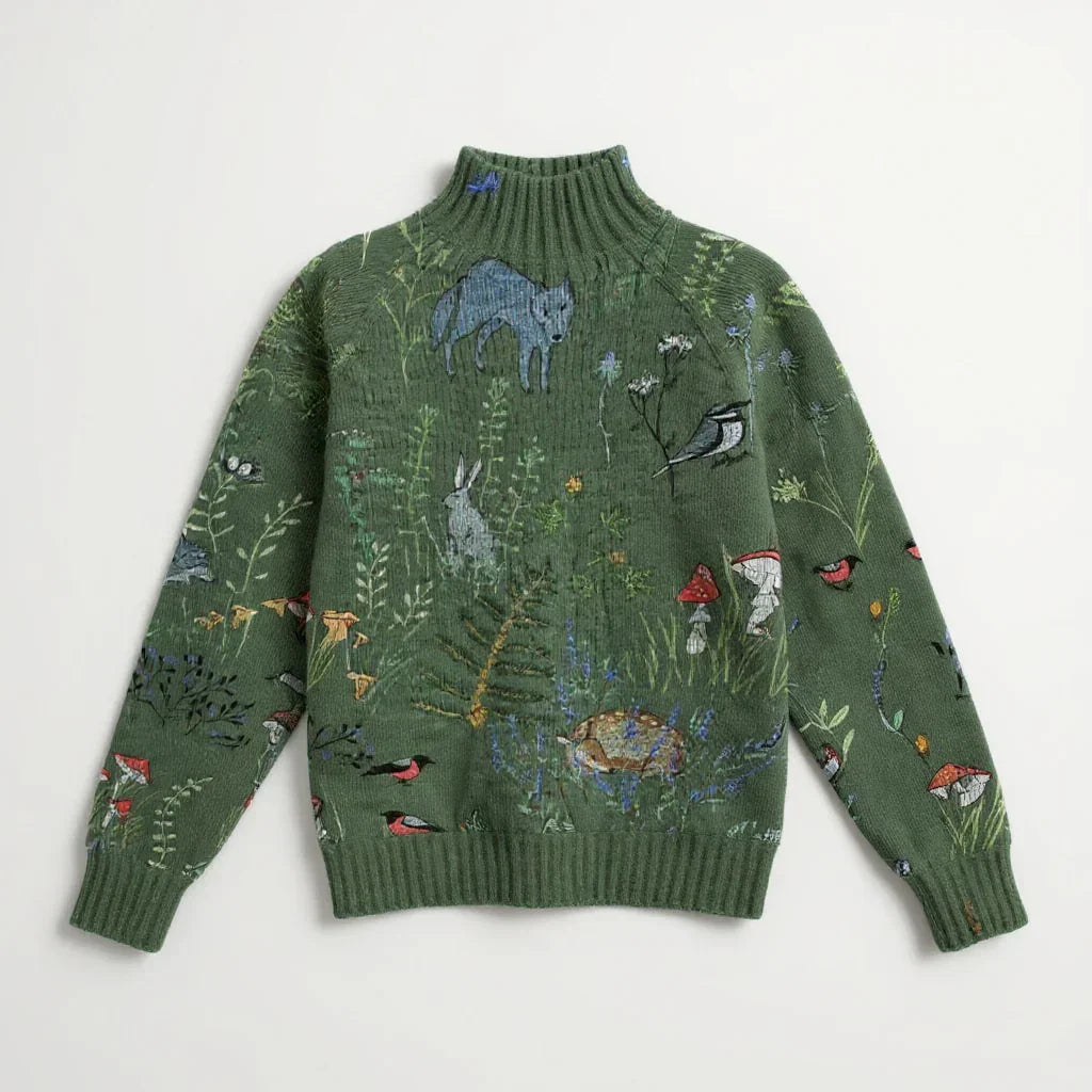 Victoria™ | Cosy Knitted Jumper with Forest-Inspired Print