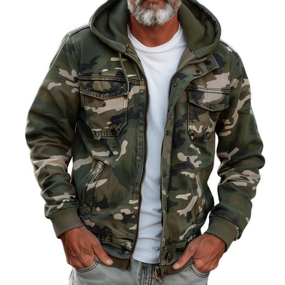 H&L Men's Camouflage Hooded Multi-pocket Zip Cargo Jacket