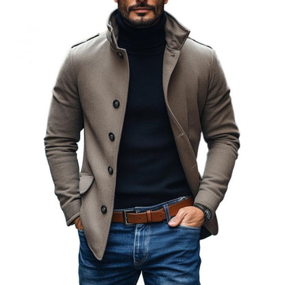 H&L Men's Casual Wool Blend Lapel Single-breasted Slim Short Coat