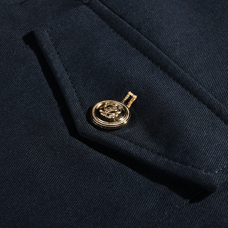 H&L Men's Vintage Casual Solid Stand Collar Button Jacket