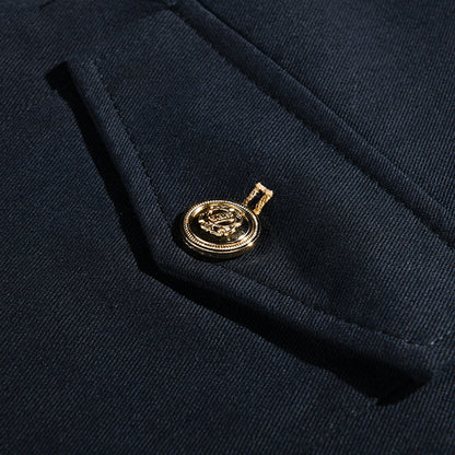 H&L Men's Vintage Casual Solid Stand Collar Button Jacket
